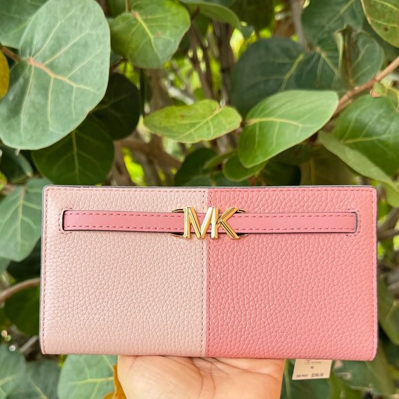 Michael Kors Reed Large Flap Bifold Snap Wallet Primrose Multi Color-Block - Picture 1 of 9